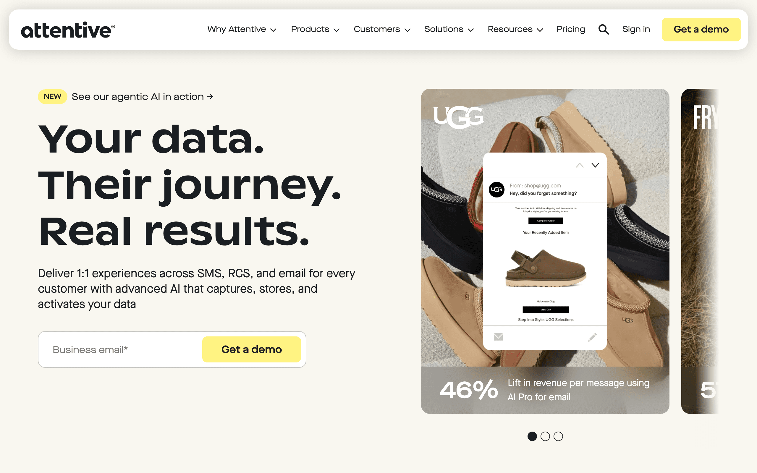 Attentive landing page screenshot