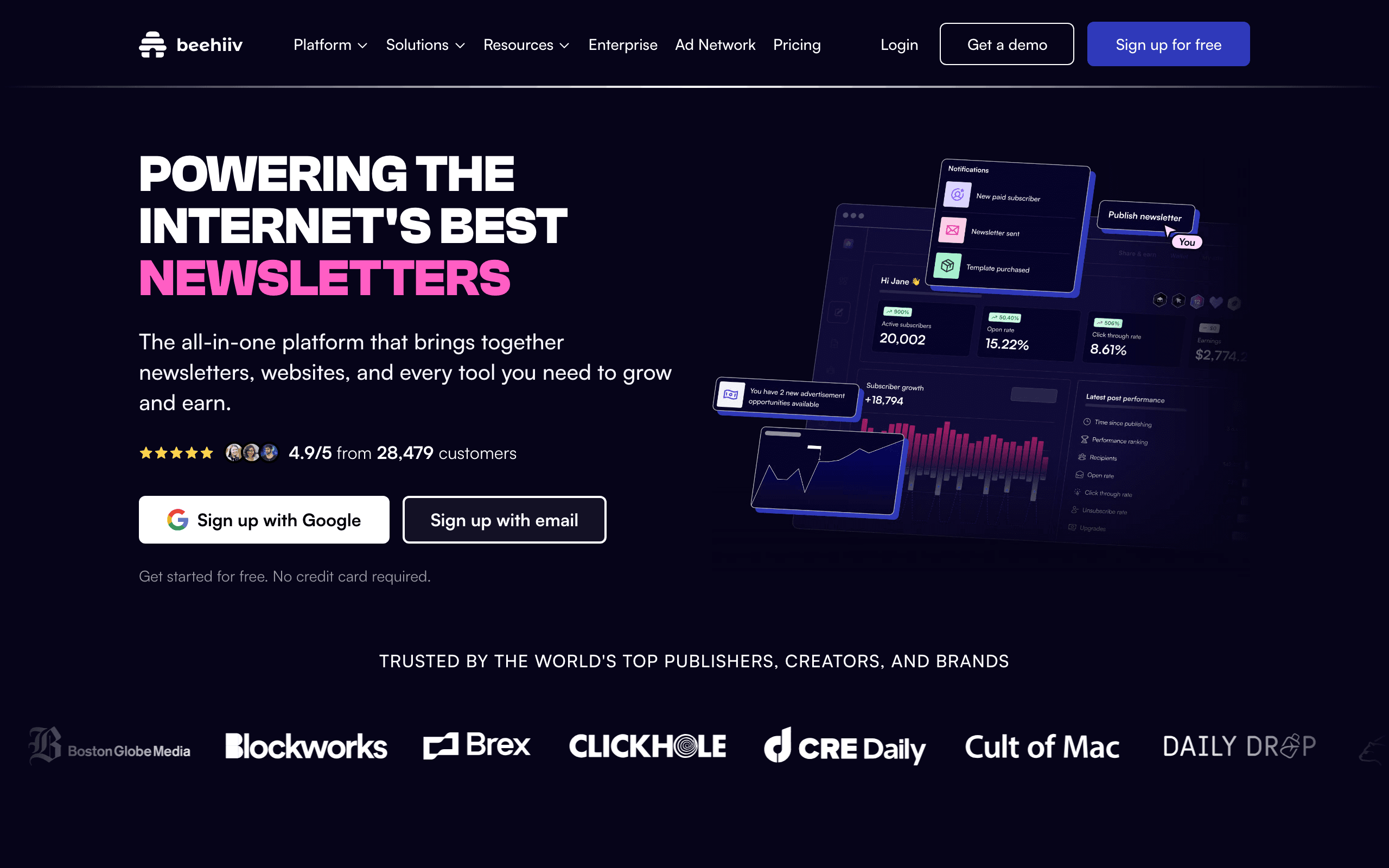 Beehiiv landing page screenshot