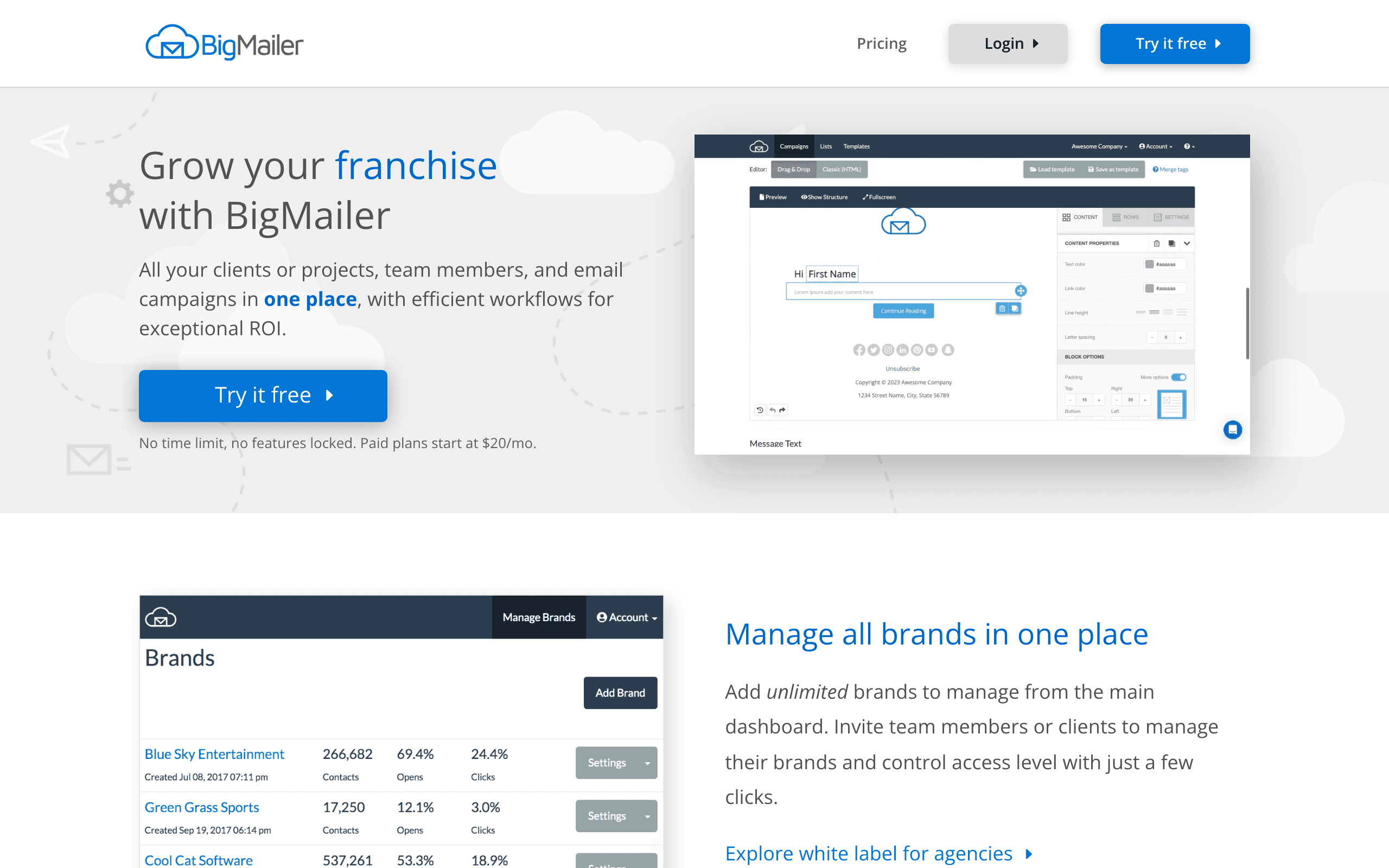 BigMailer landing page screenshot