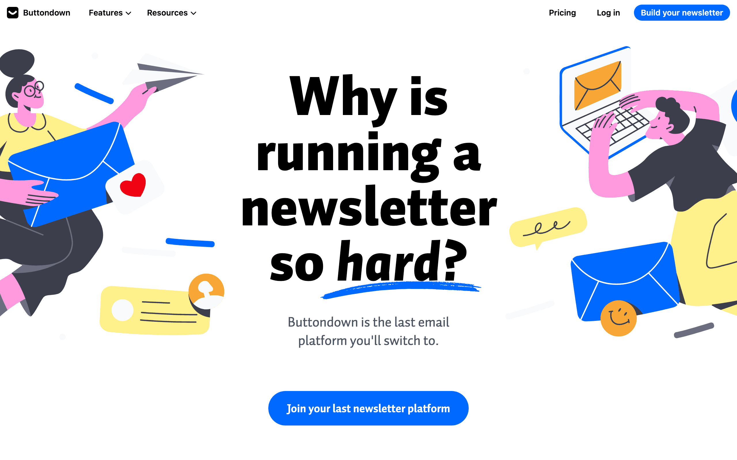 Buttondown landing page screenshot