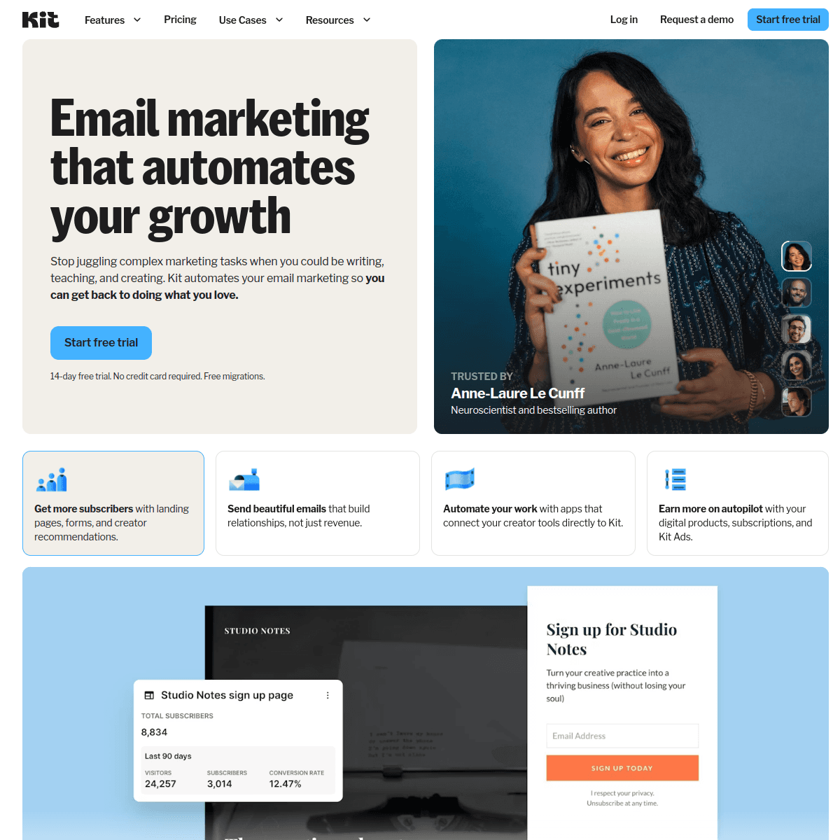 ConvertKit landing page screenshot