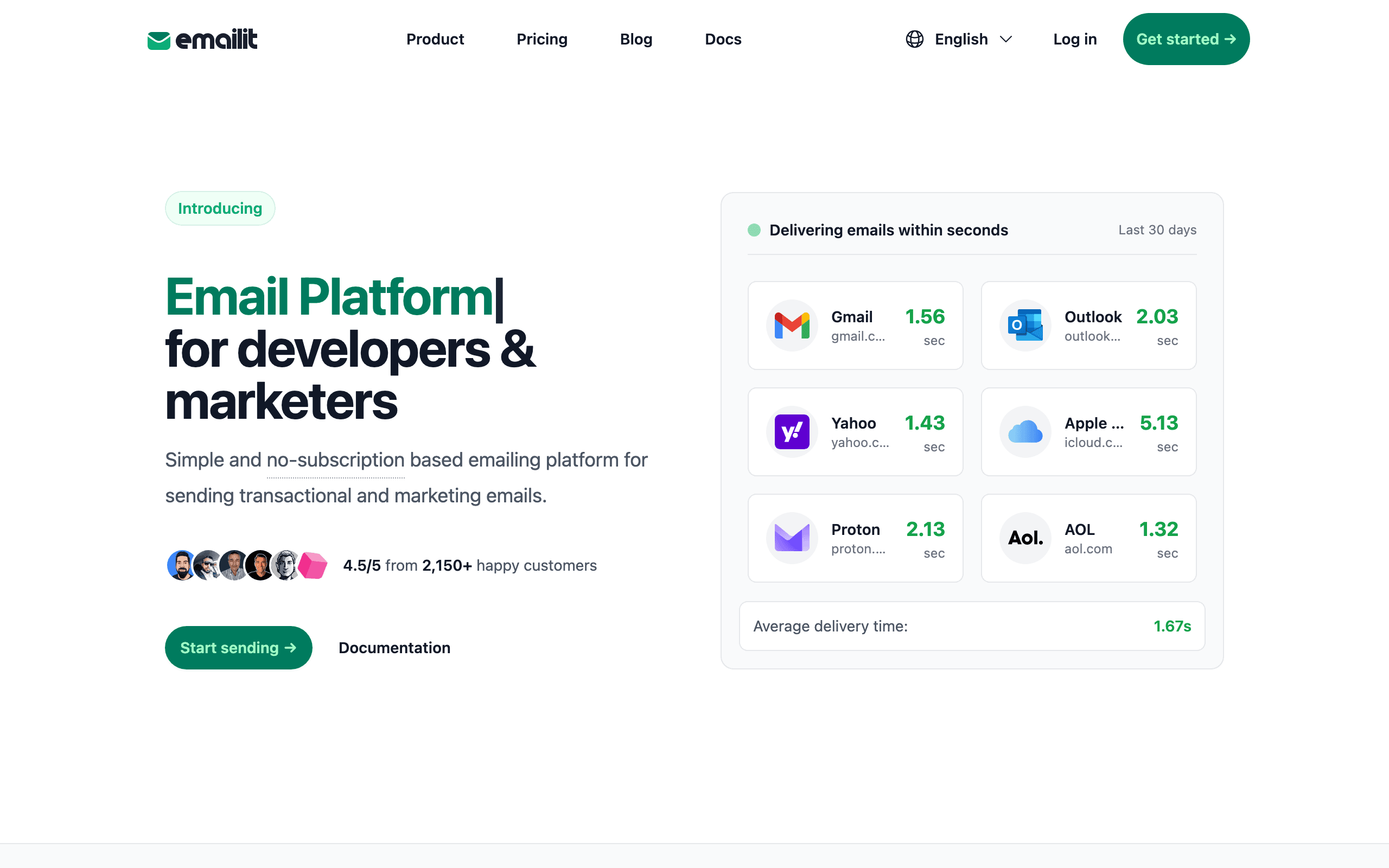 EmailIt landing page screenshot