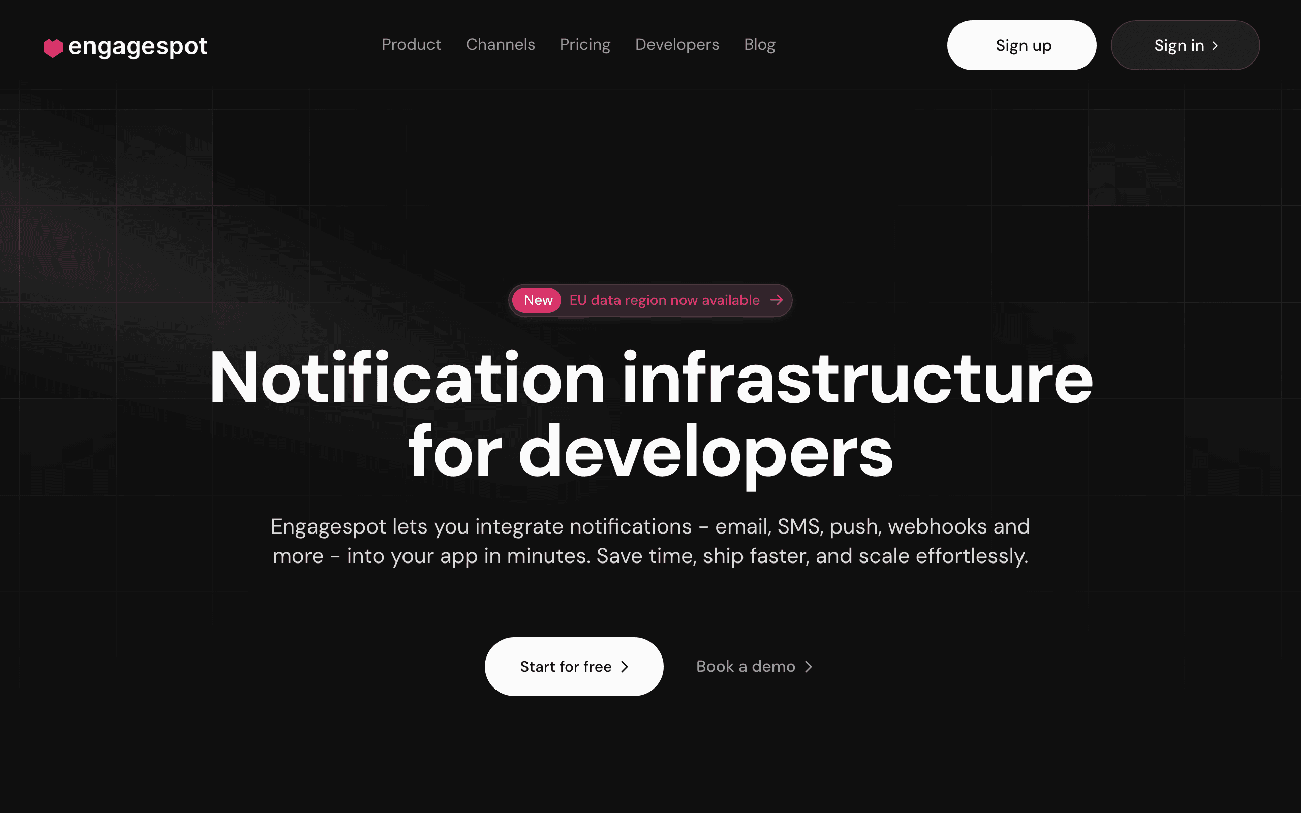 Engagespot landing page screenshot