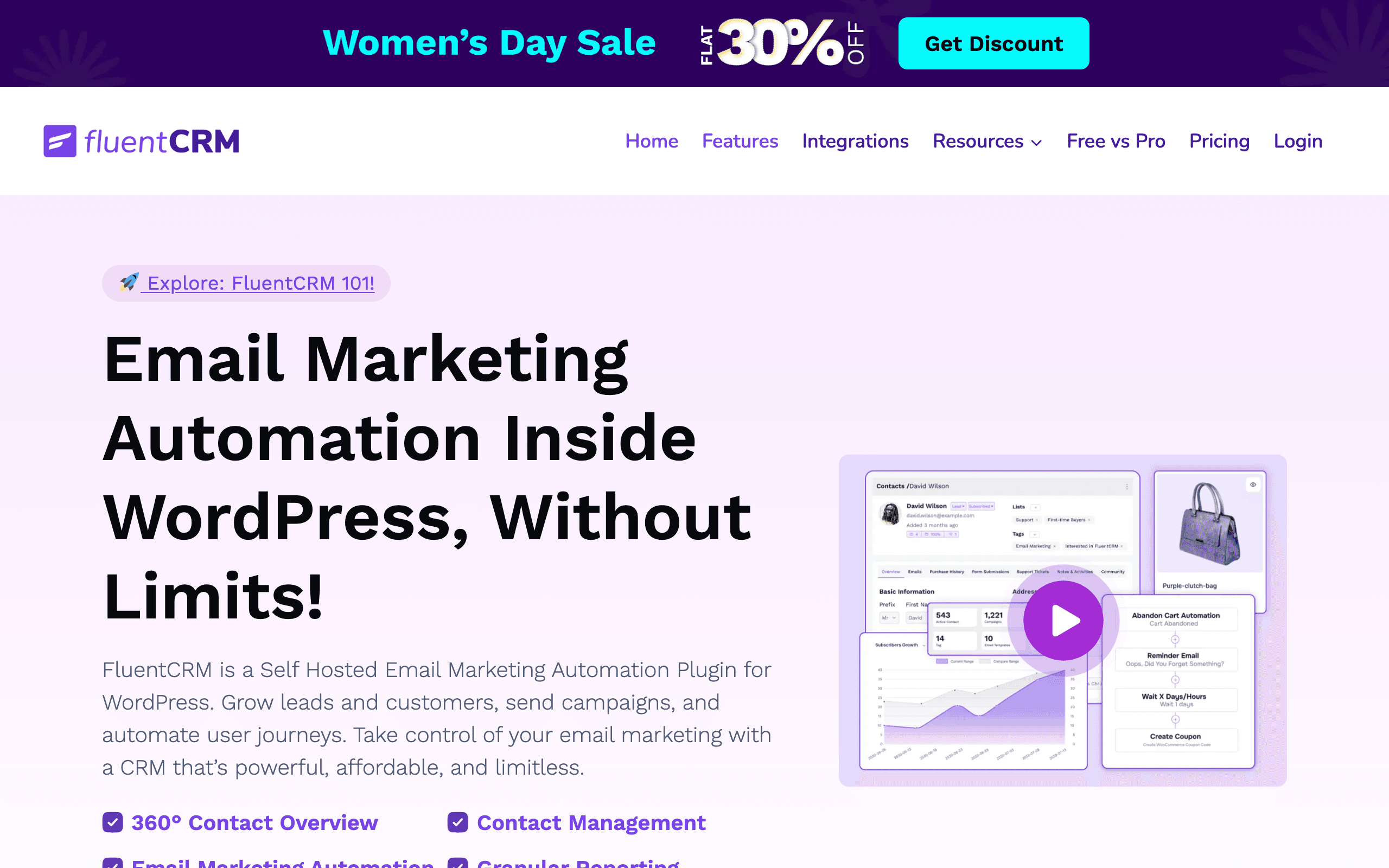 FluentCRM landing page screenshot