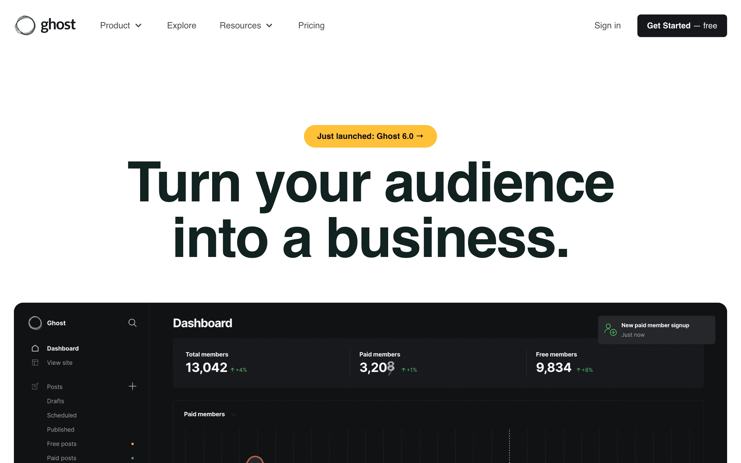 Ghost landing page screenshot