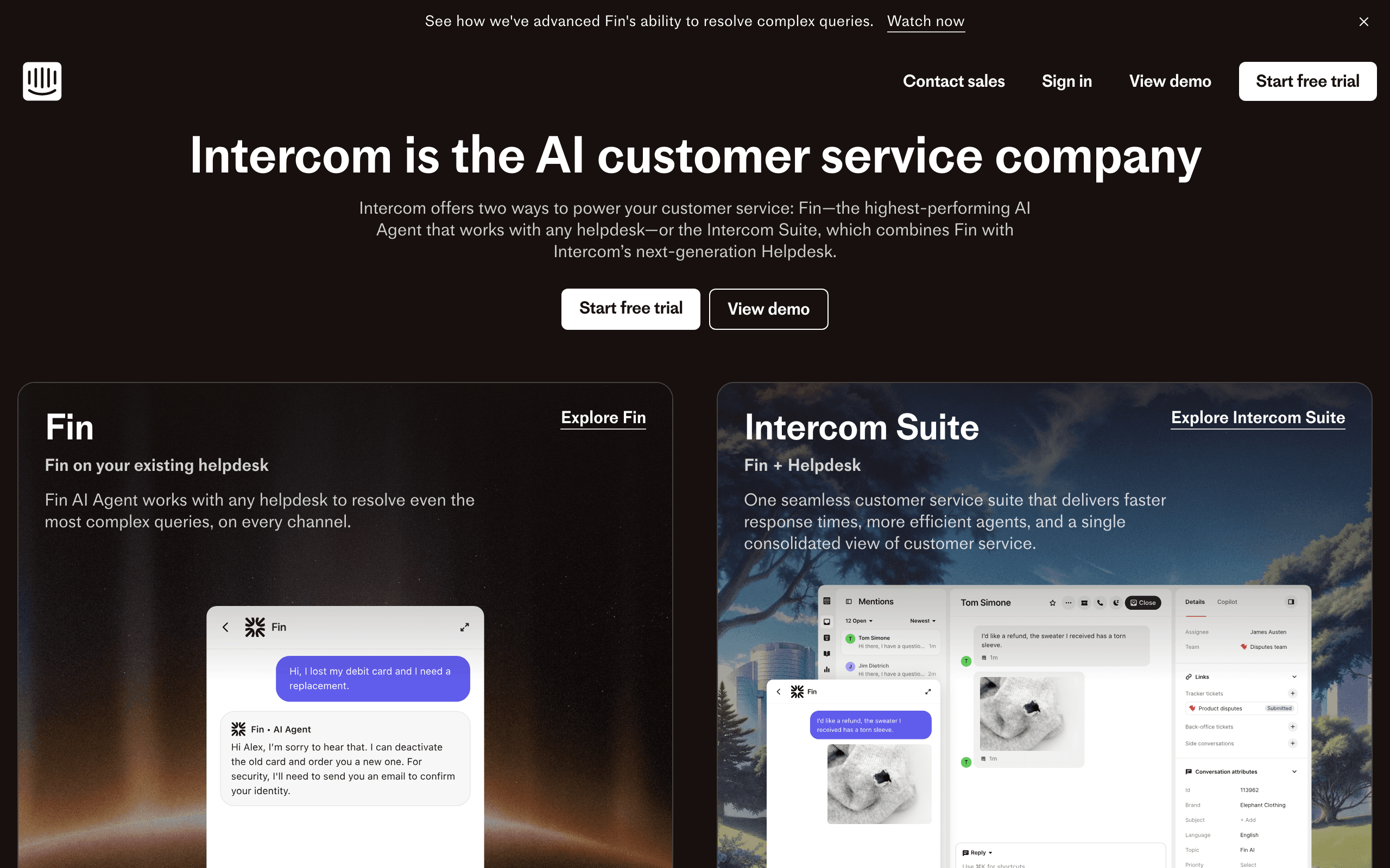 Intercom landing page screenshot