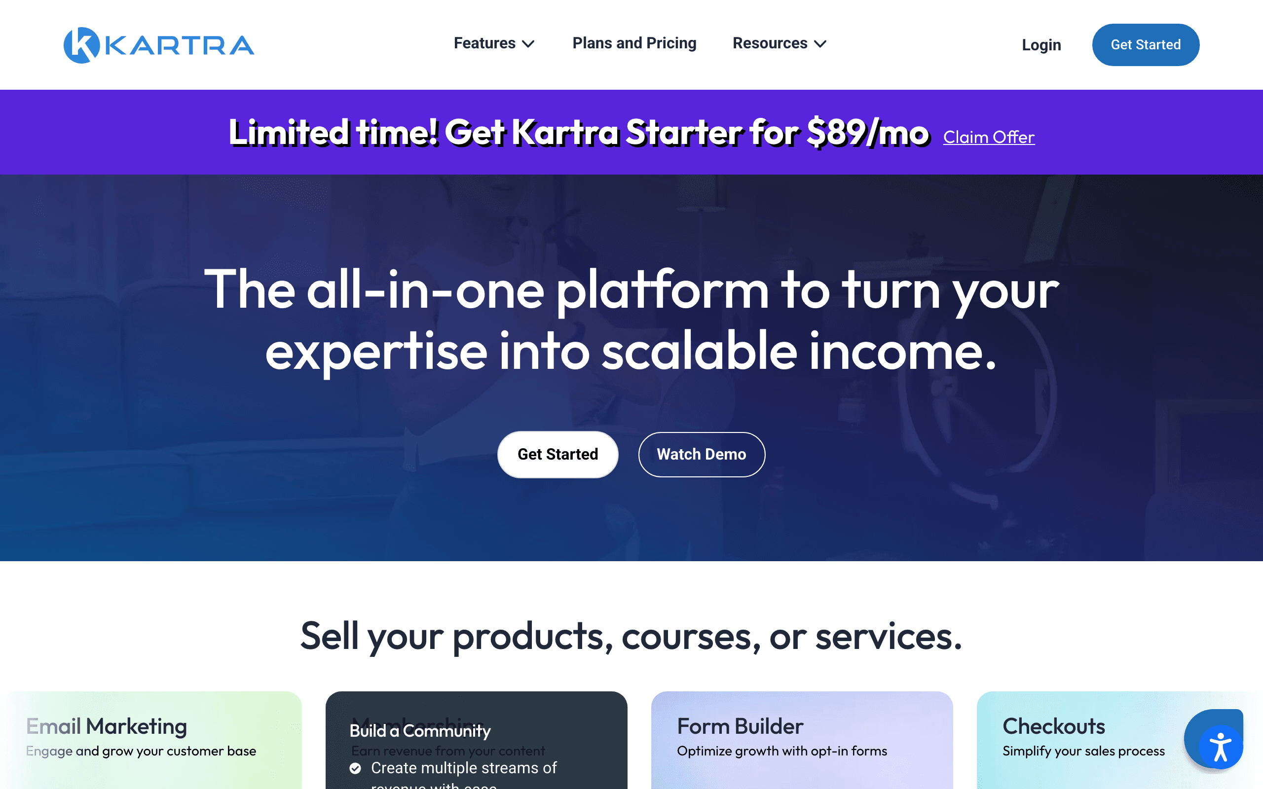 Kartra landing page screenshot