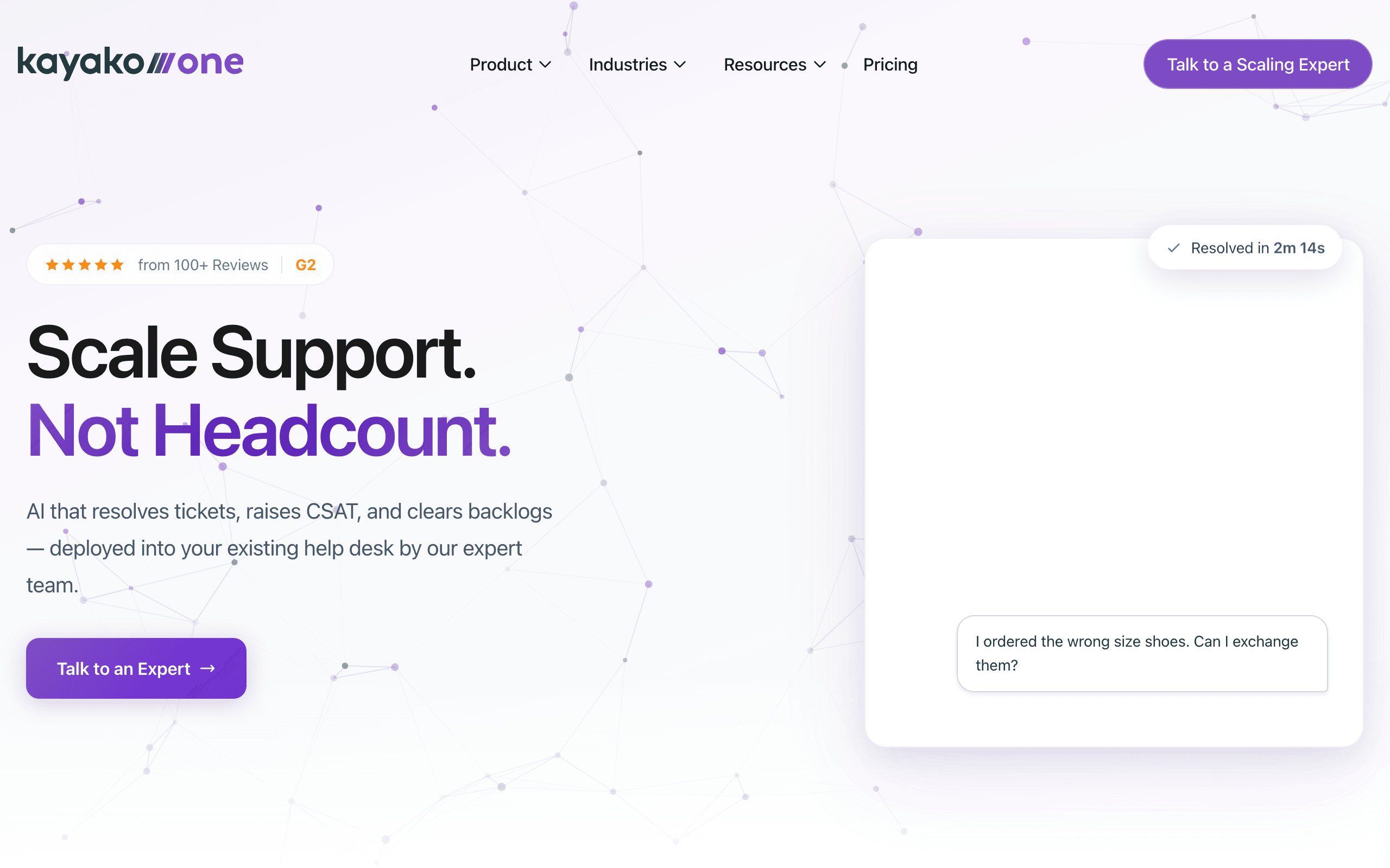 Kayako landing page screenshot