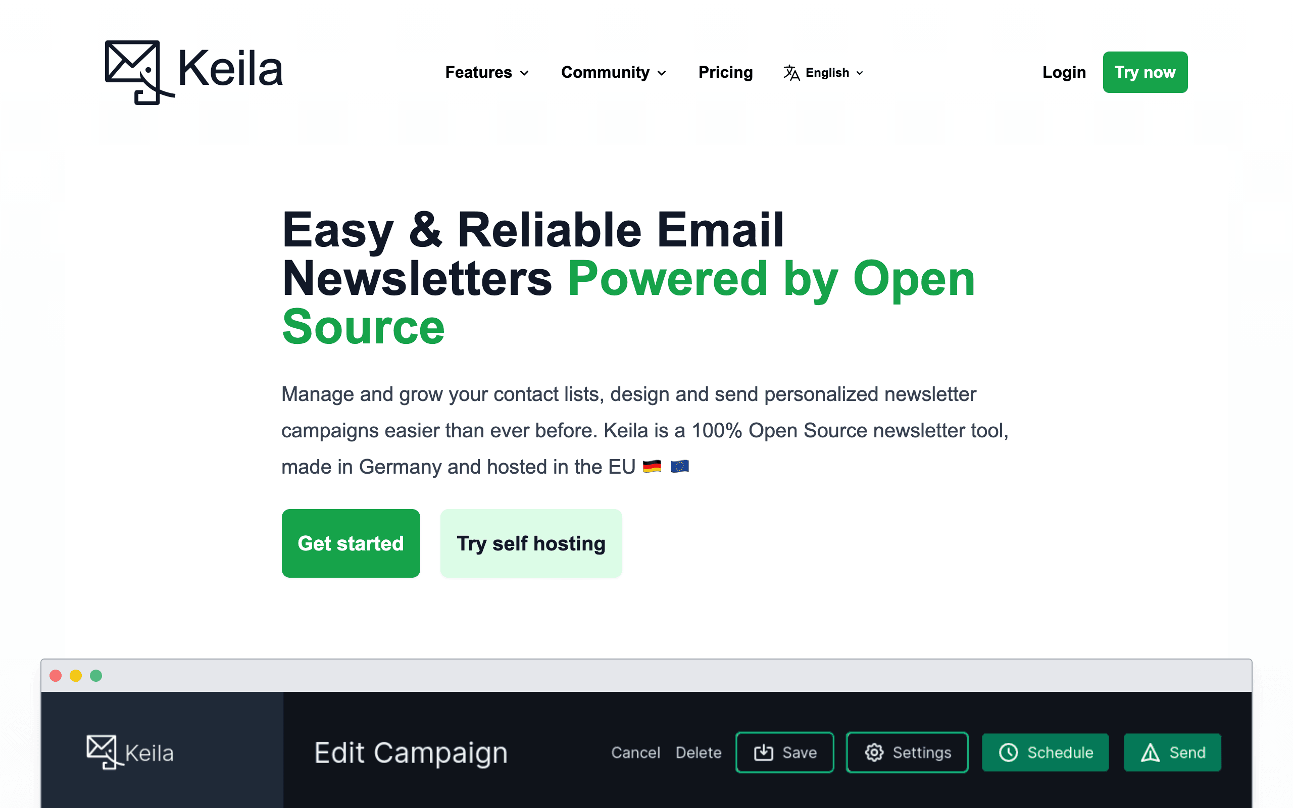 Keila landing page screenshot