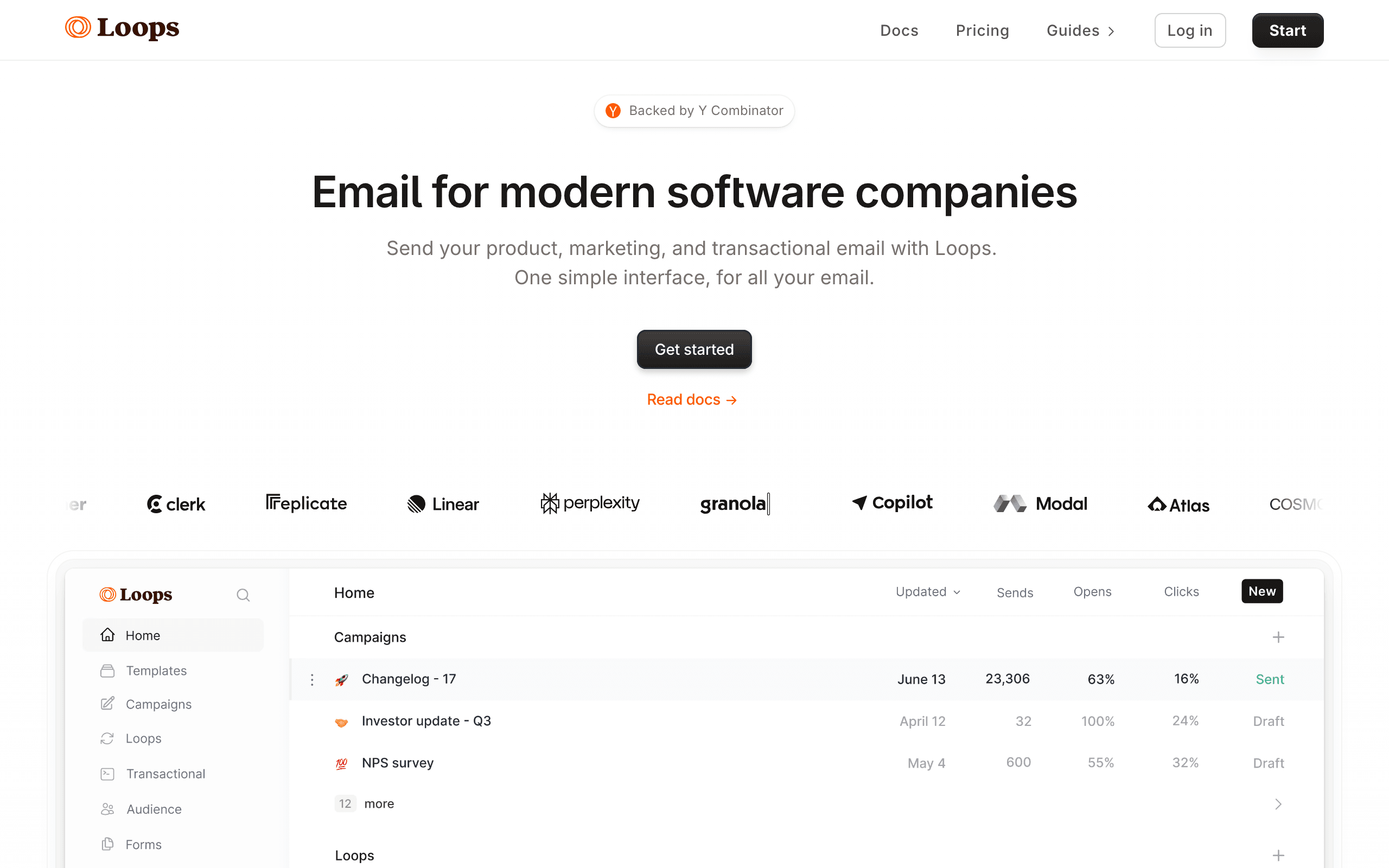 Loops landing page screenshot