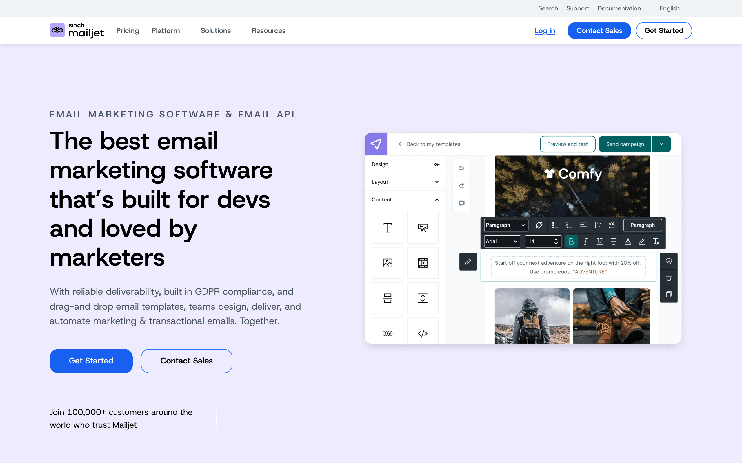 Mailjet landing page screenshot