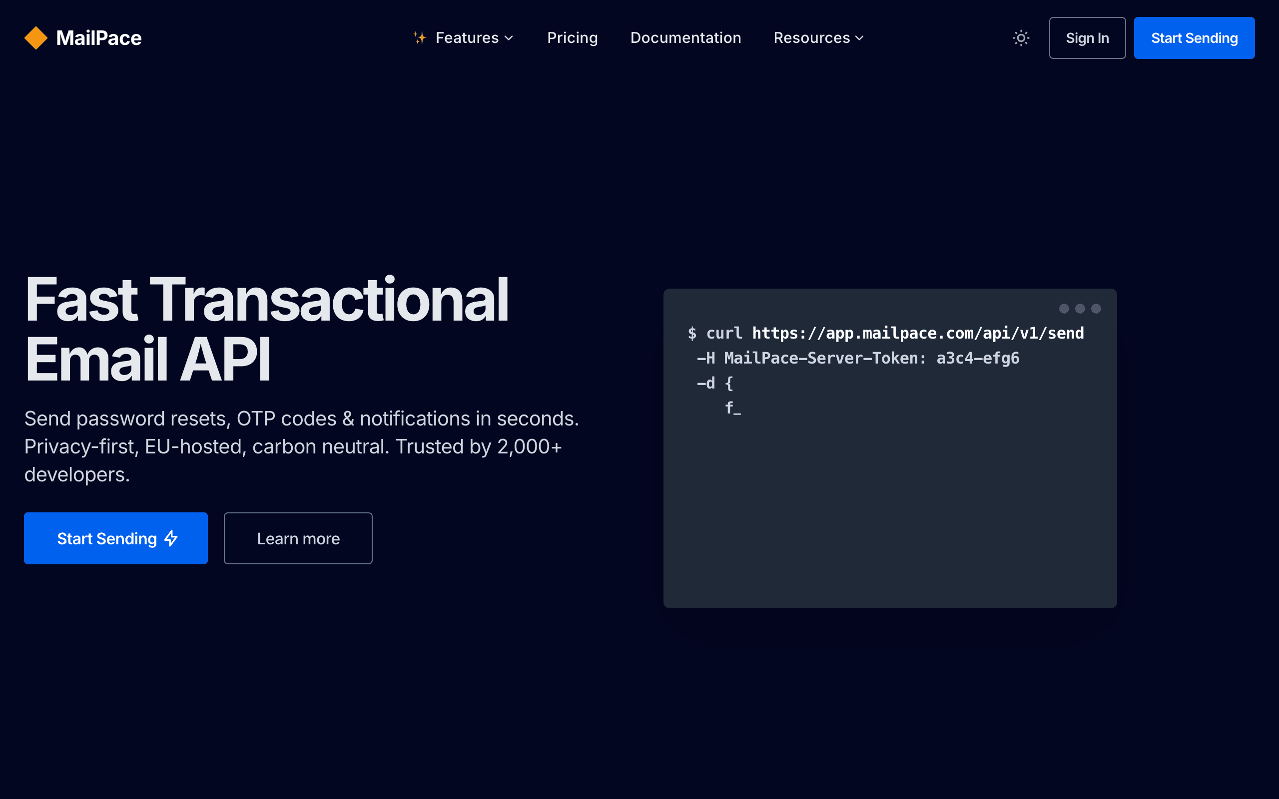 MailPace landing page screenshot