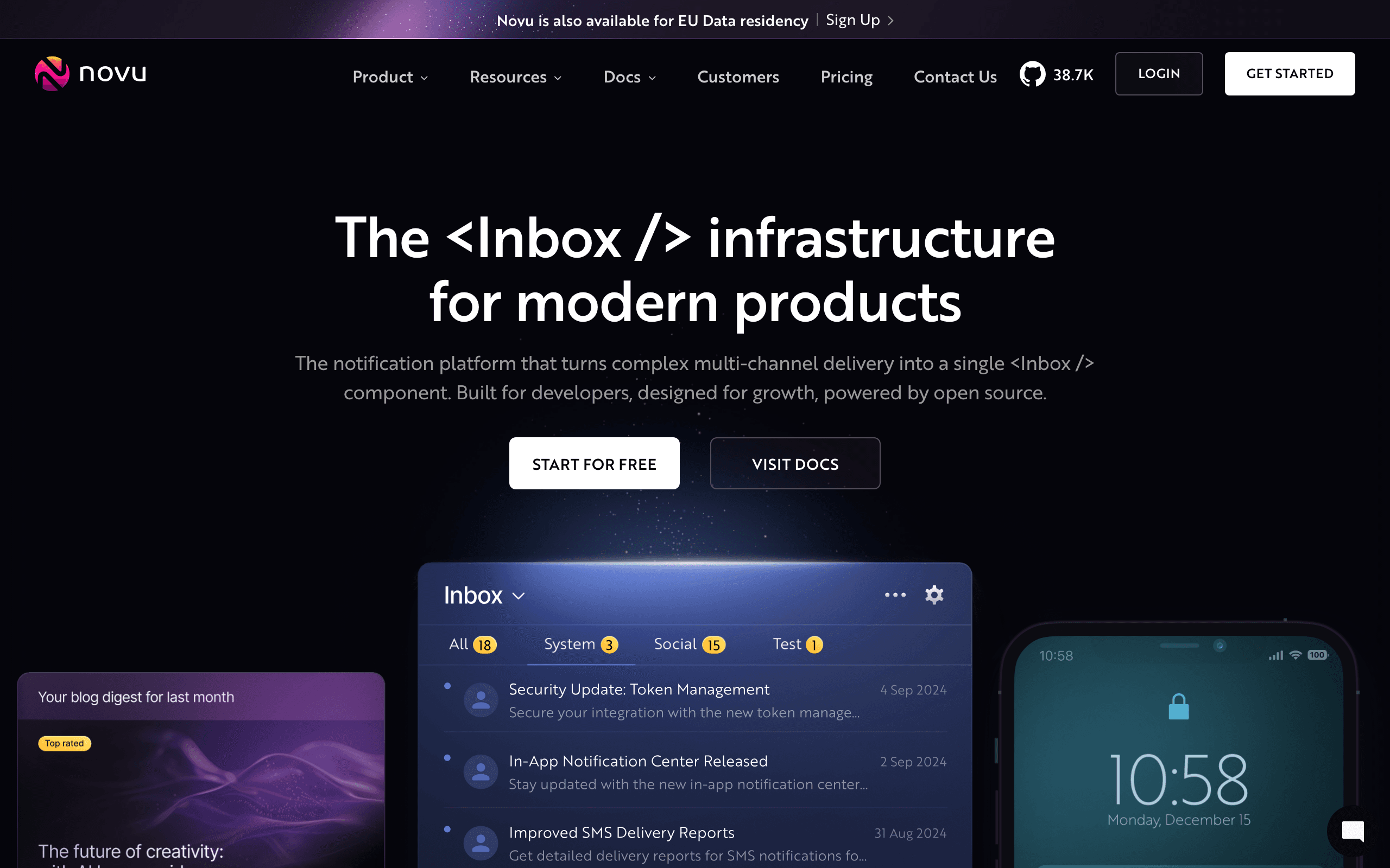 Novu landing page screenshot