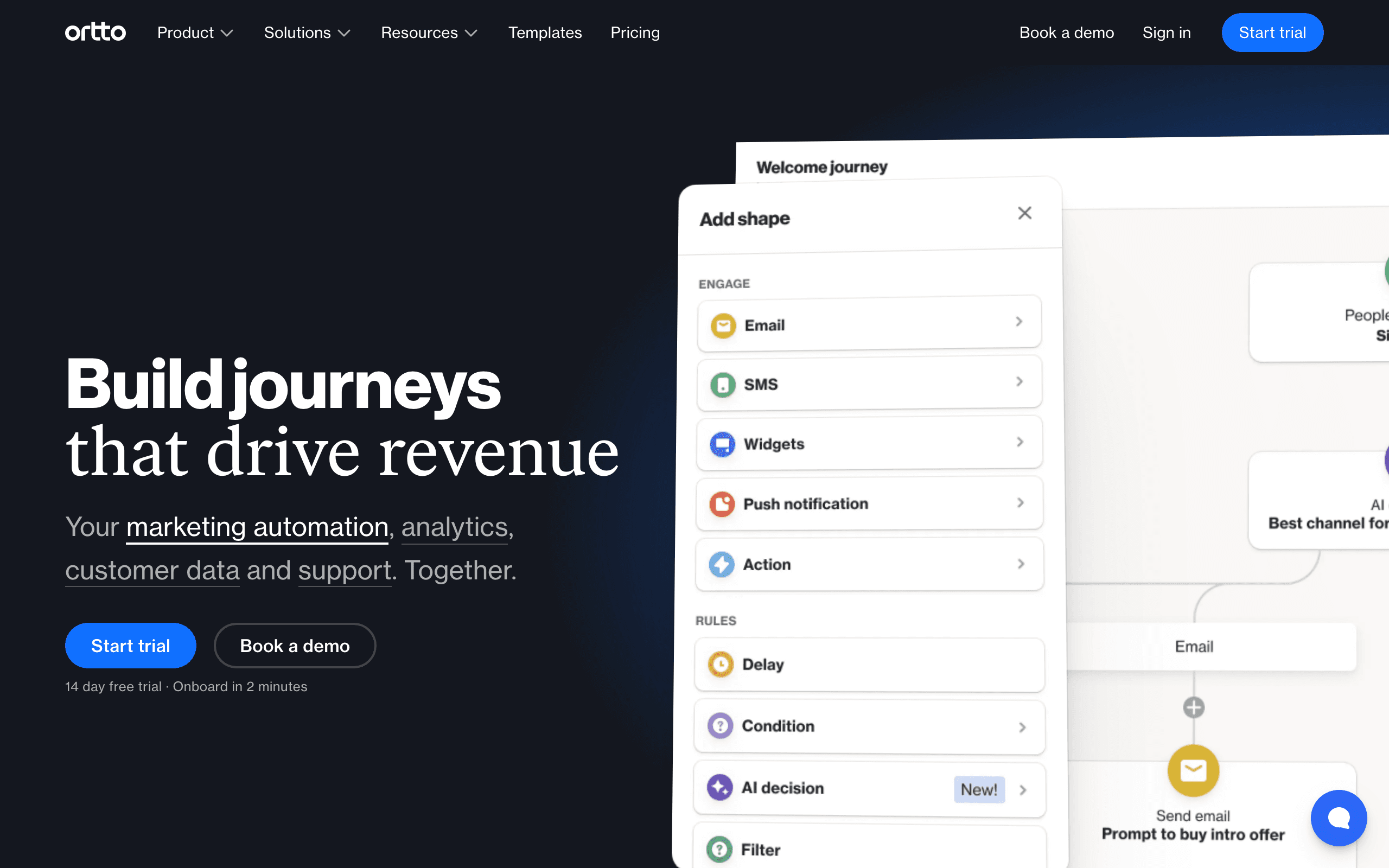 Ortto landing page screenshot