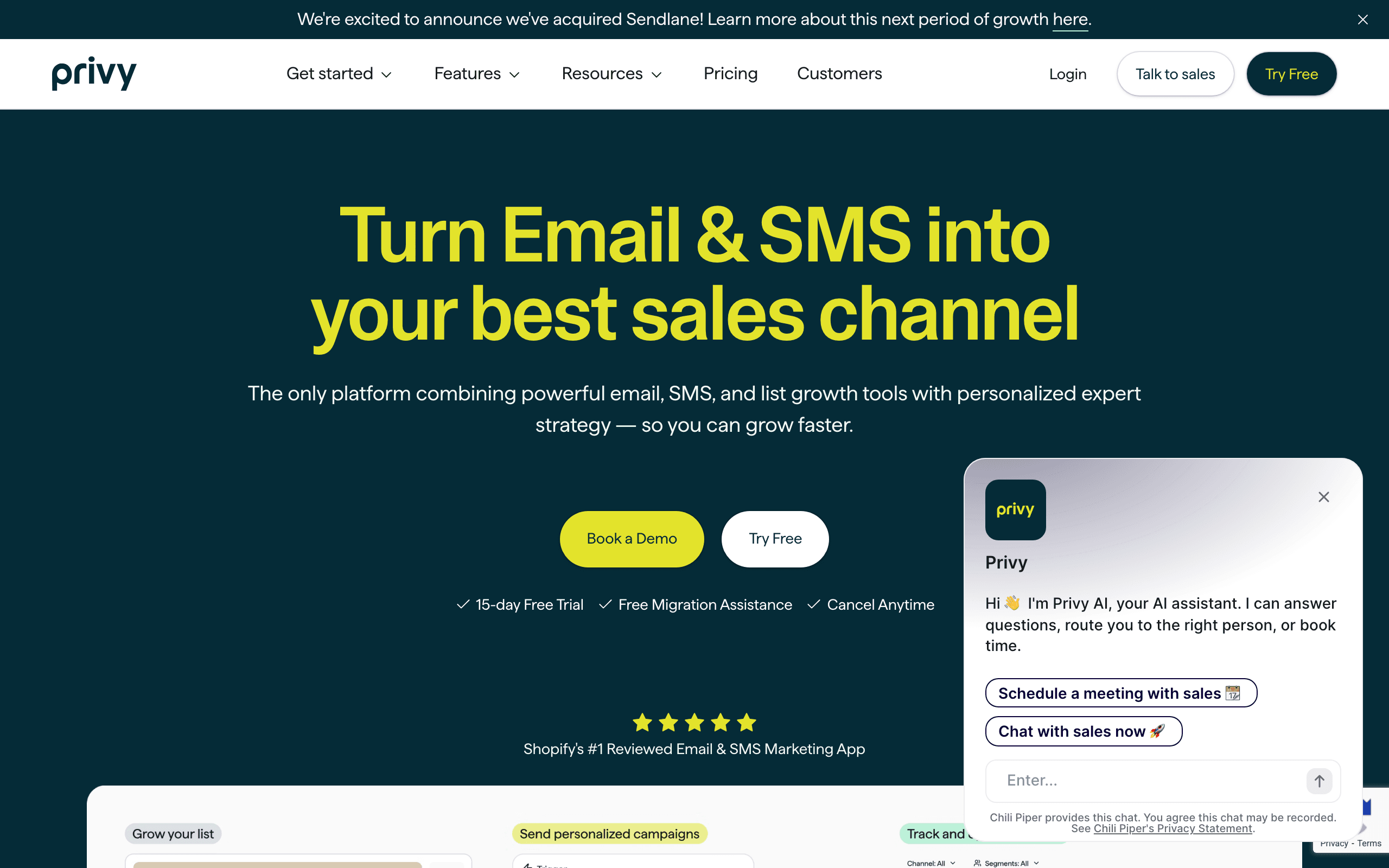 Privy landing page screenshot