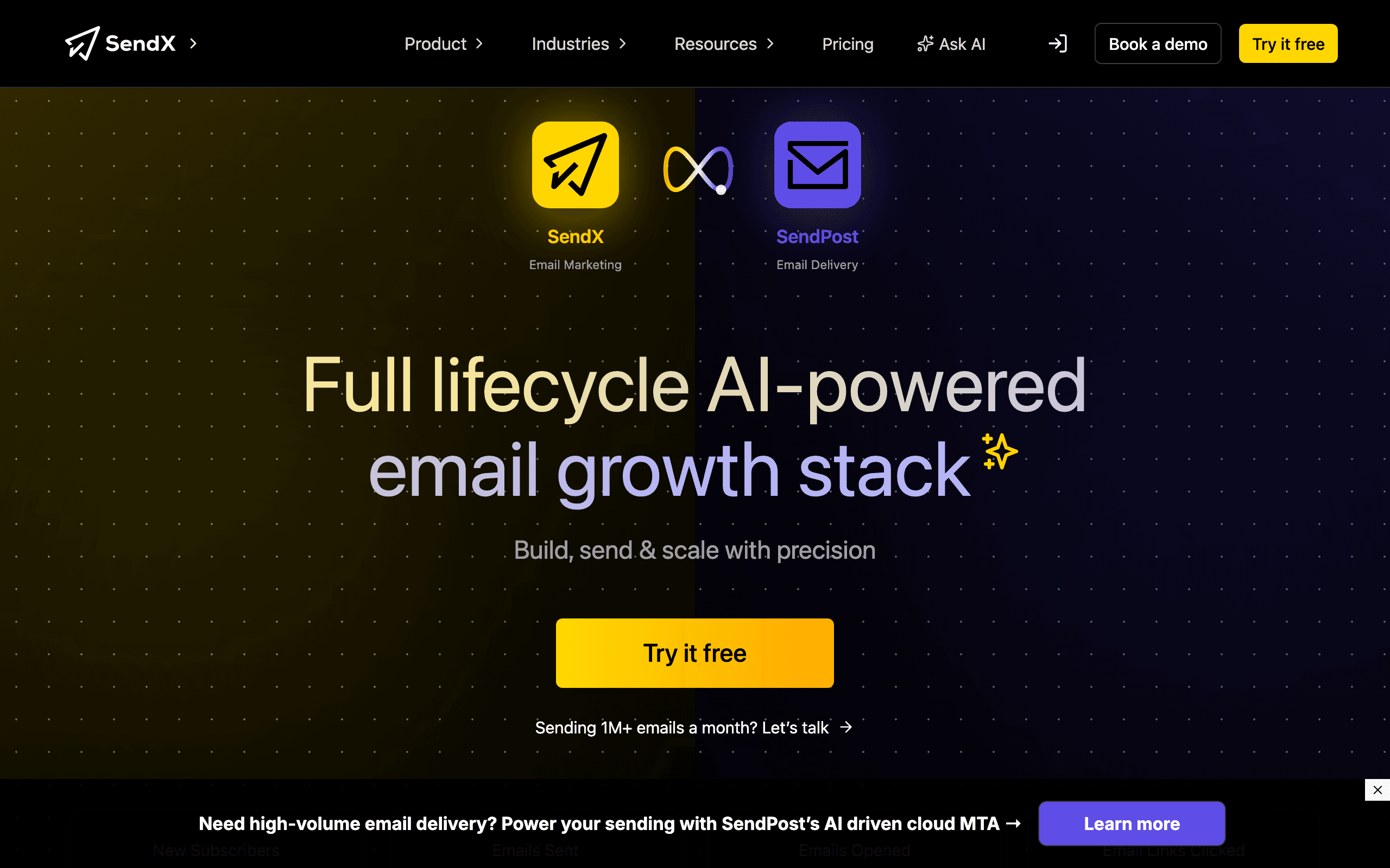 SendX landing page screenshot
