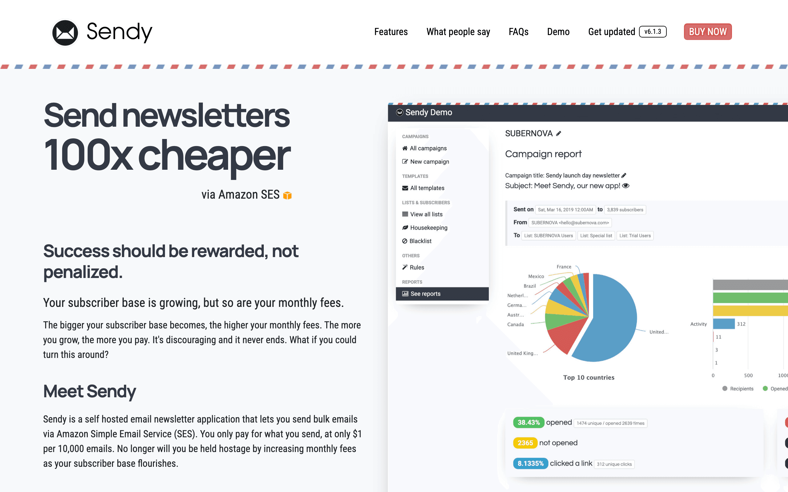 Sendy landing page screenshot