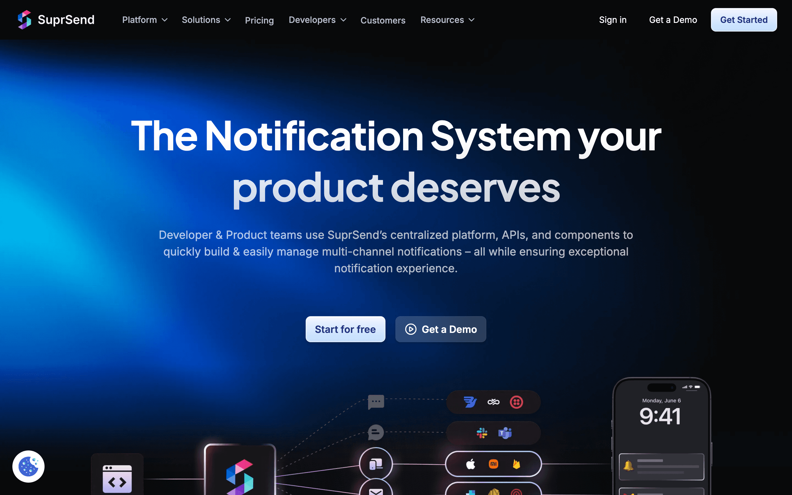SuprSend landing page screenshot