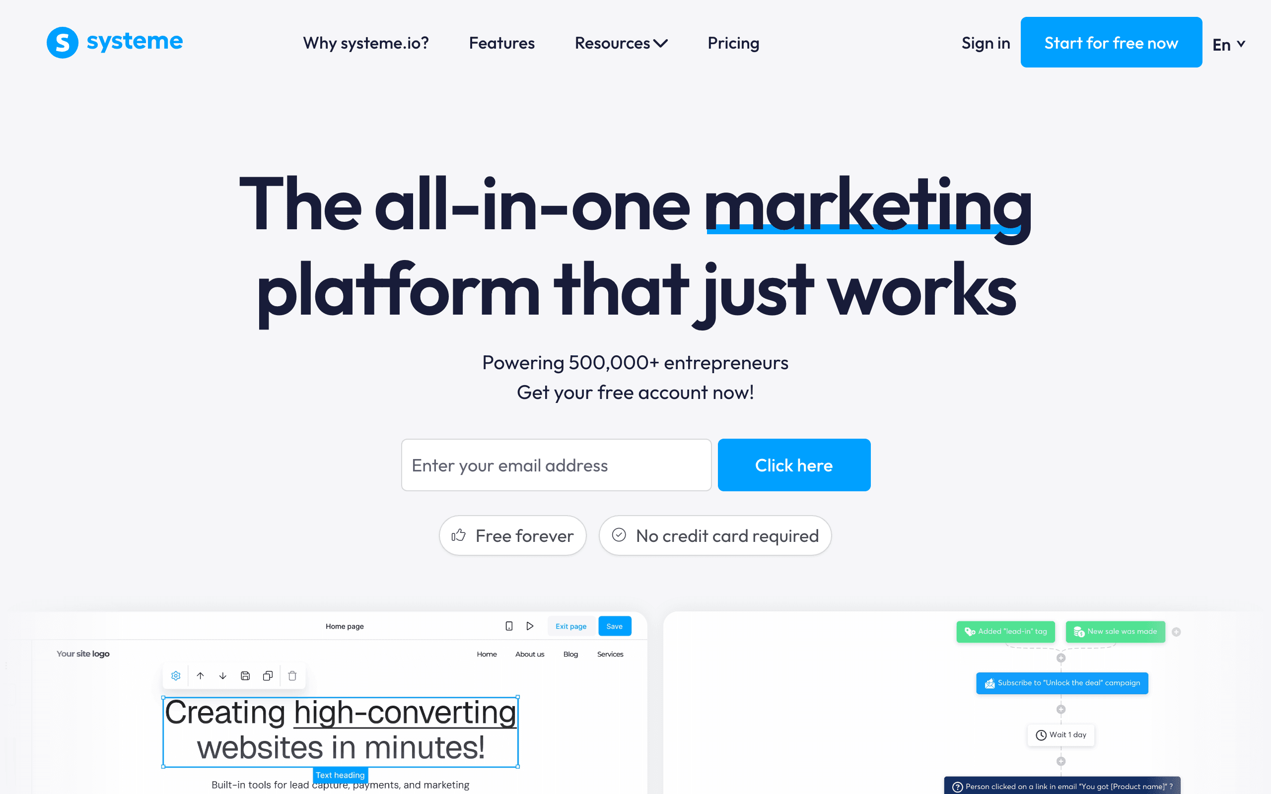 Systeme.io dashboard screenshot