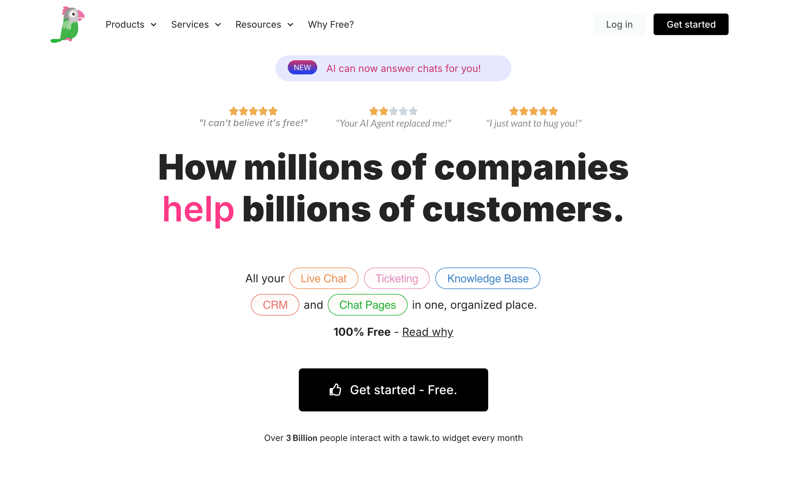 Tawk.to landing page screenshot