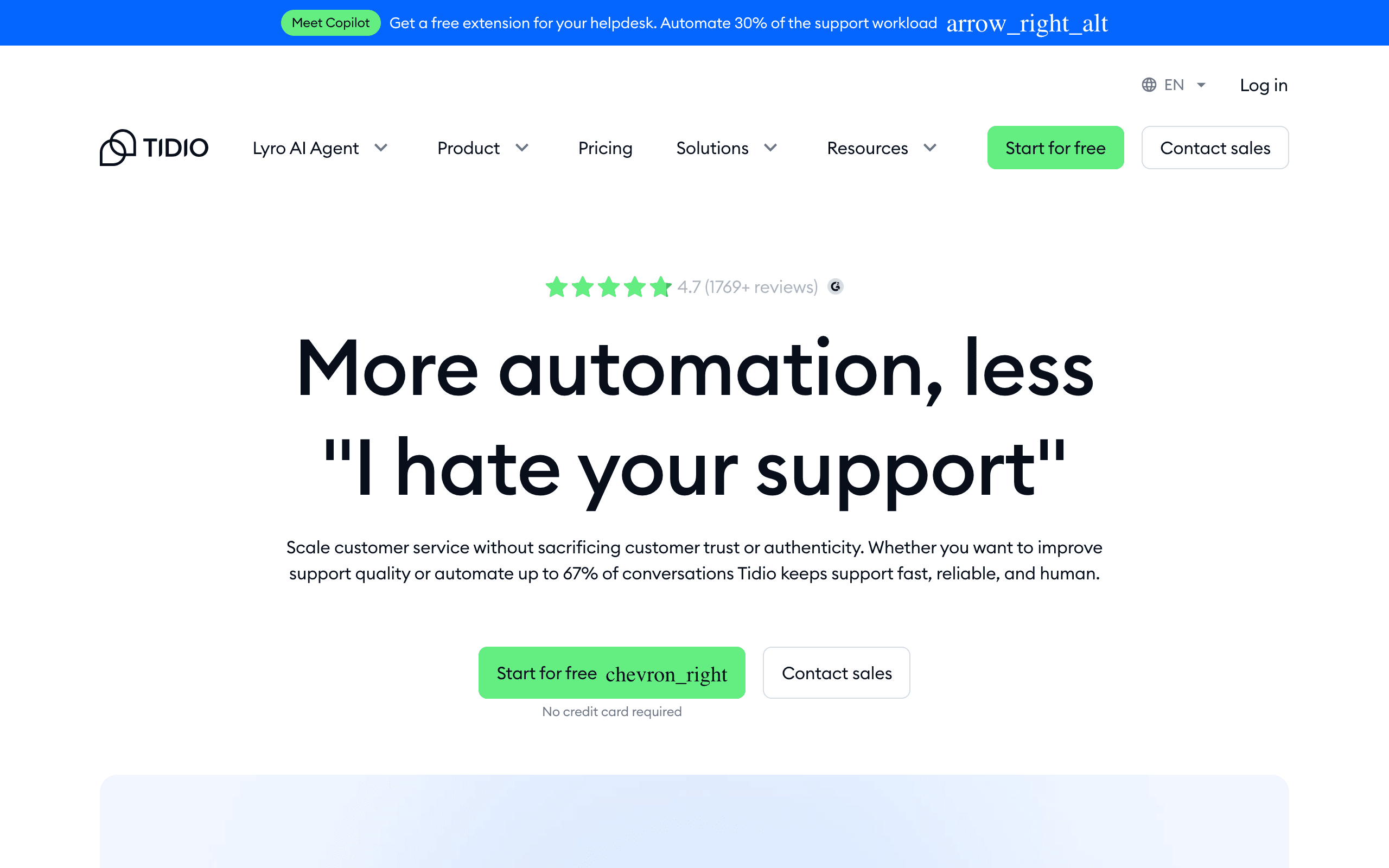 Tidio landing page screenshot