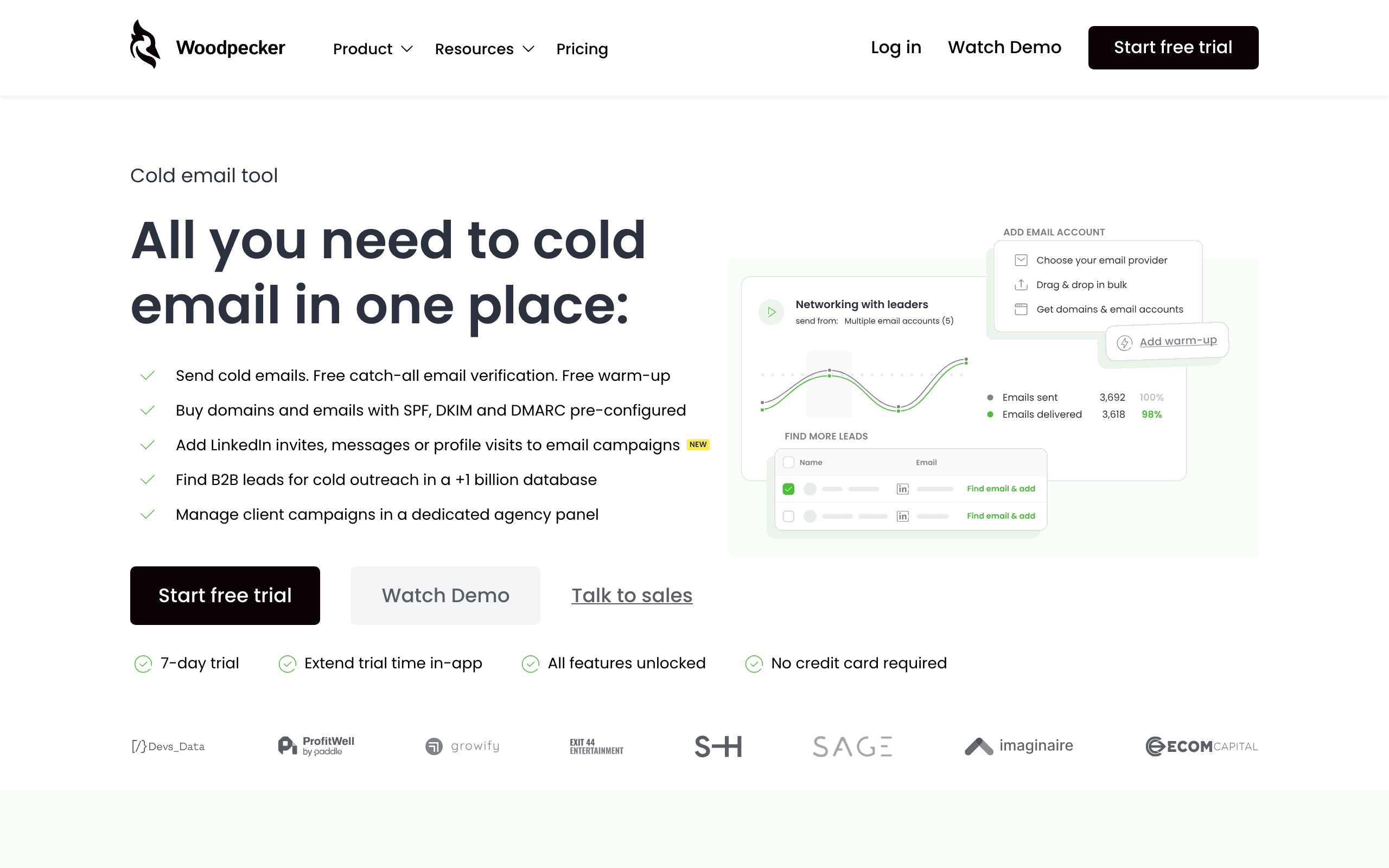 Woodpecker landing page screenshot