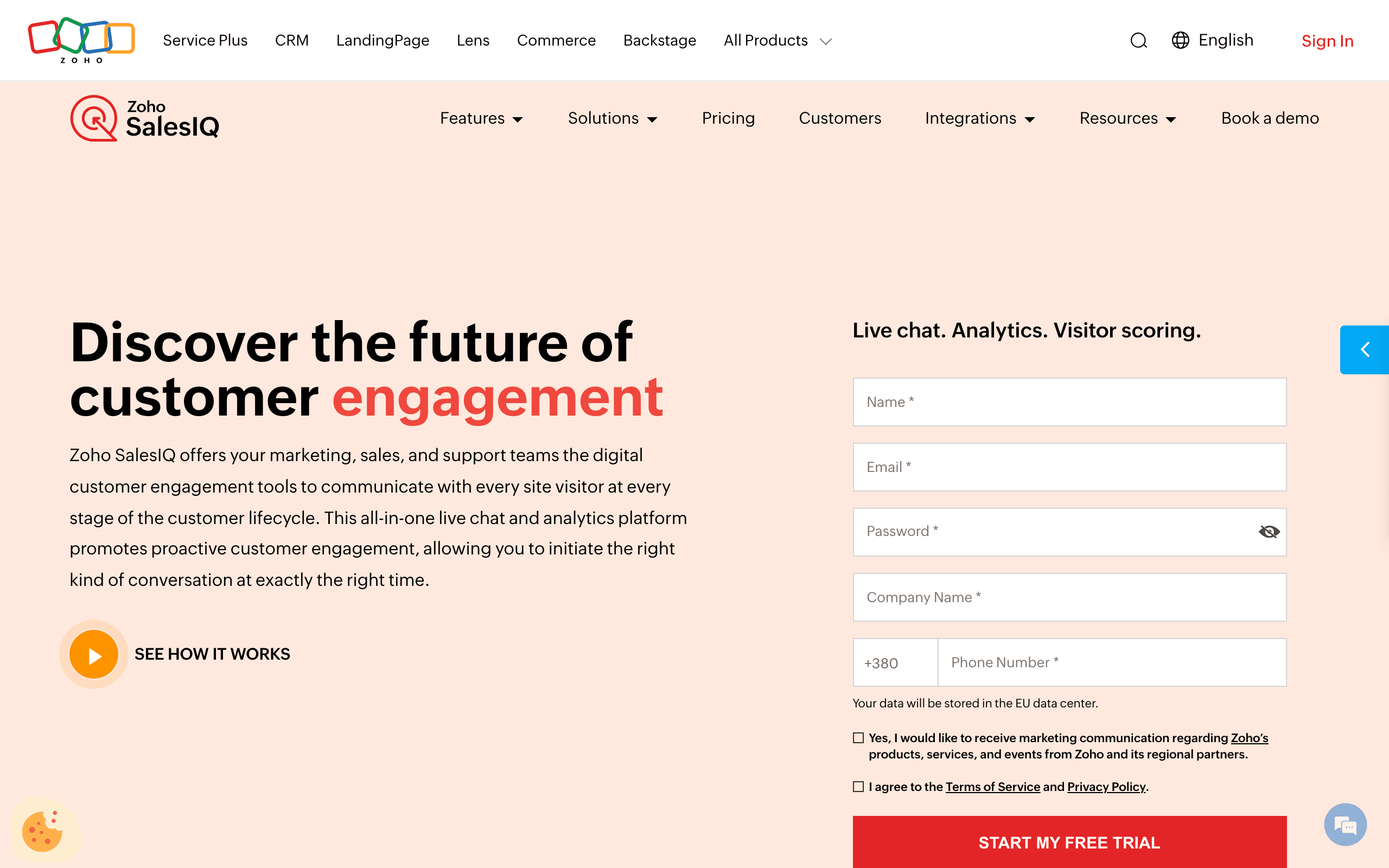 Zoho SalesIQ landing page screenshot