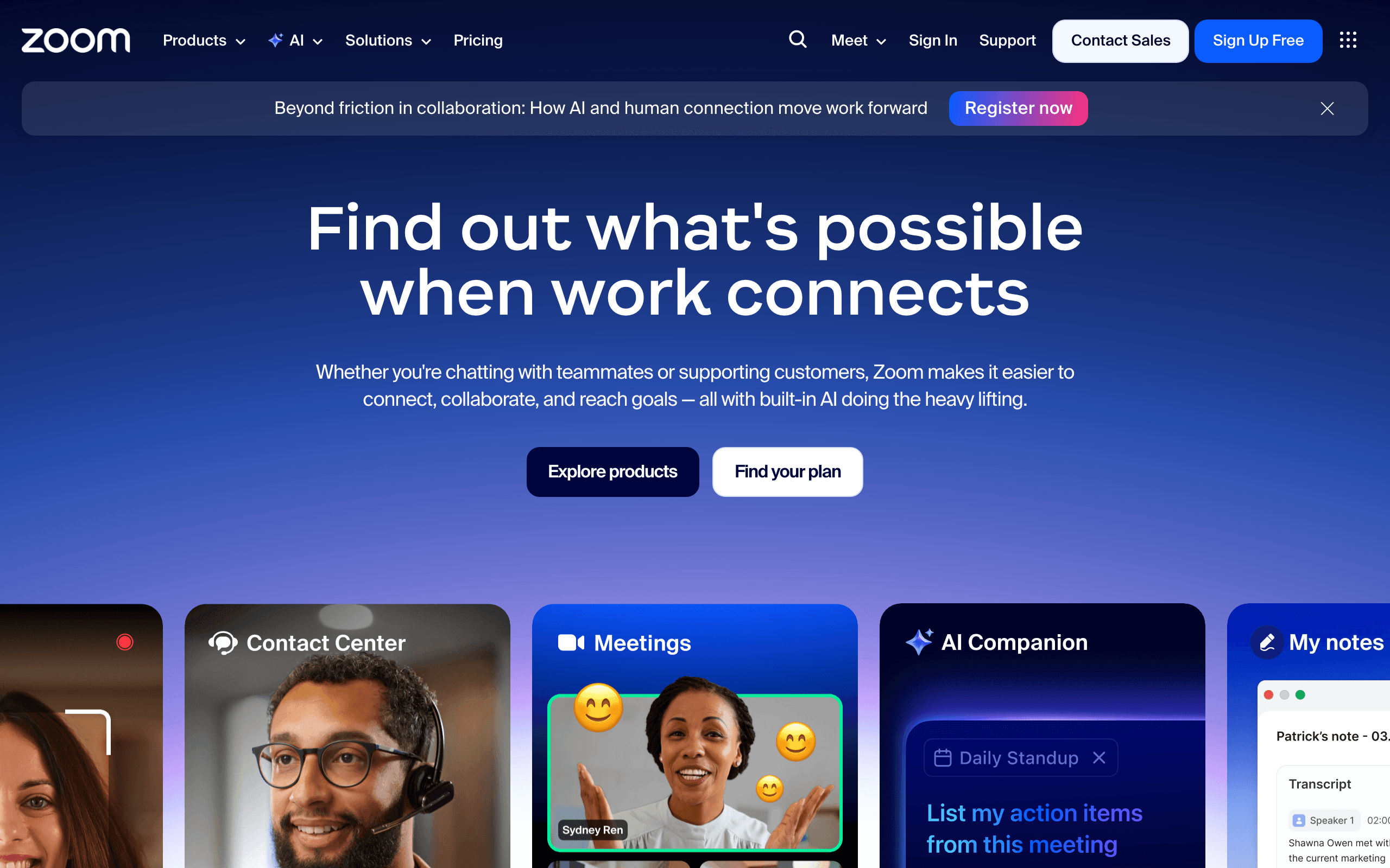 Zoom landing page screenshot